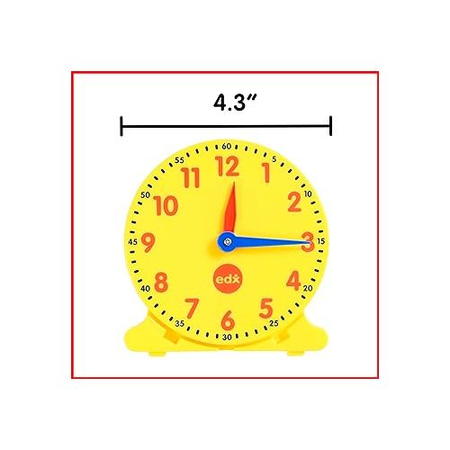  edxeducation Student Clocks - Set of 6 - Clock for Kids Learning to Tell Time - Analog Clocks with Movable Hands to Teach Children Minute and Hour Relationships