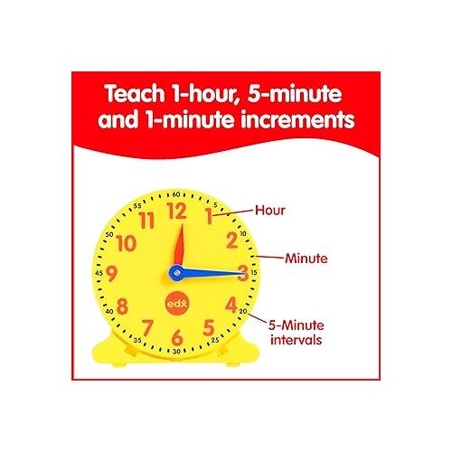  edxeducation Student Clocks - Set of 6 - Clock for Kids Learning to Tell Time - Analog Clocks with Movable Hands to Teach Children Minute and Hour Relationships