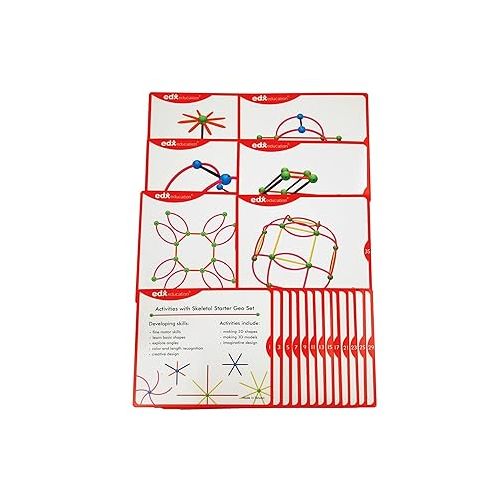  edxeducation Skeletal Starter Geo Set - 144 Multicolored Pieces - 20 Double-Sided Activity Cards - STEM Building Toy for Ages 3+ - Construct Geometric 2D and 3D Shapes