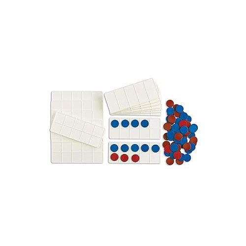  edxeducation Ten Frame Classroom Set - Math Manipulatives for Kids - 16 Plastic Ten Frames - 160 Counters - Classroom Math Supplies