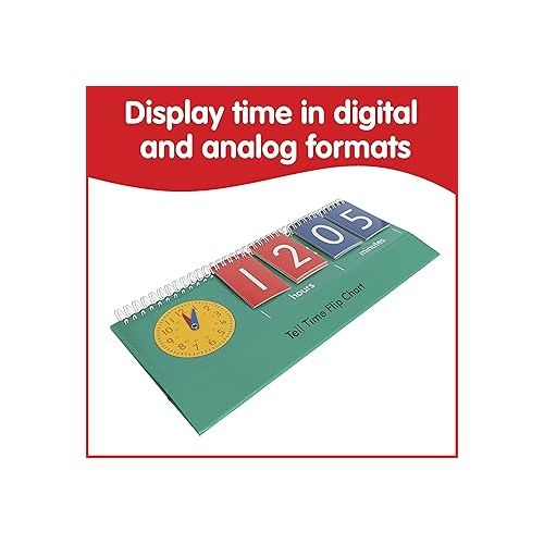  edxeducation Time Flip Chart - Teaching Clock for Kids - Learn to Tell Time with Analog and Digital Clocks