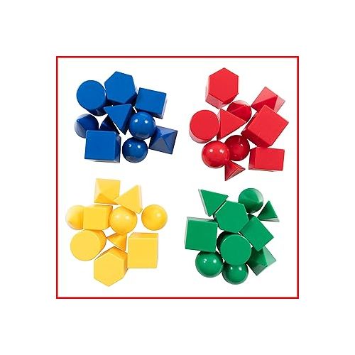  edxeducation Mini Geometric Solids - Set of 40 - 3D Shapes for Math & Geometry - Multicolored Math Manipulatives For Kids - 10 Different Shapes