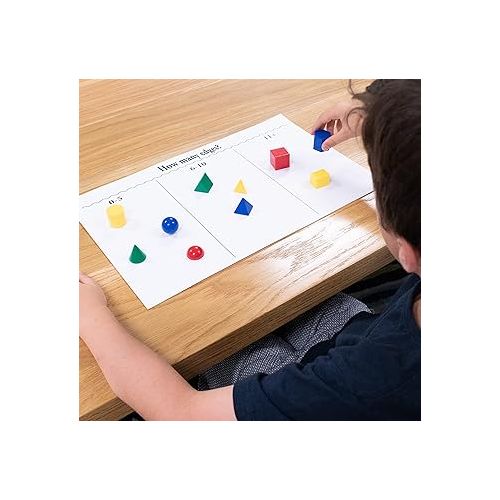  edxeducation Mini Geometric Solids - Set of 40 - 3D Shapes for Math & Geometry - Multicolored Math Manipulatives For Kids - 10 Different Shapes