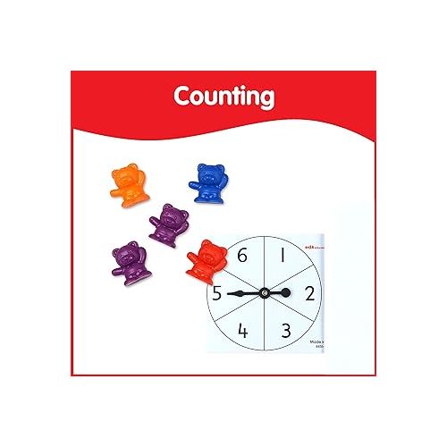  edxeducation Counting Bears with Matching Bowls - Early Math Manipulatives - 68pc Set - 60 Bear Counters, 6 Bowls & 2 Game Spinners - Home Learning