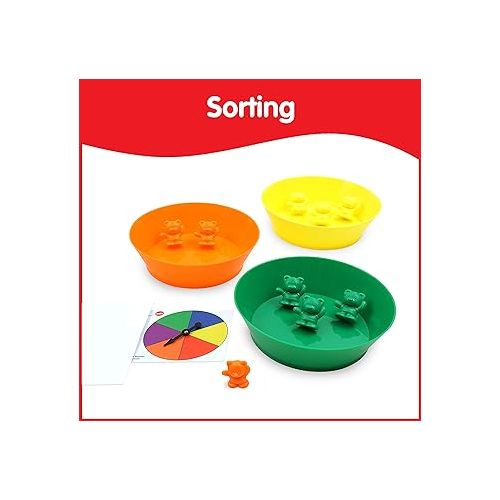  edxeducation Counting Bears with Matching Bowls - Early Math Manipulatives - 68pc Set - 60 Bear Counters, 6 Bowls & 2 Game Spinners - Home Learning