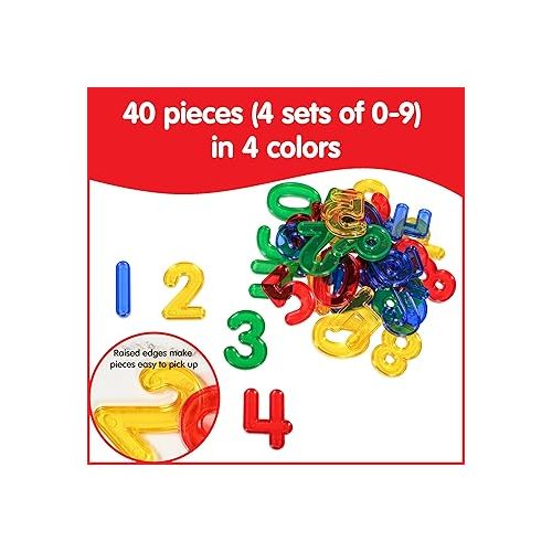  edxeducation Transparent Numbers Set - Mini Jar Set of 40 - Colorful, Plastic Numbers - Light Box Accessory - Sensory Play - Math Manipulative for Kids