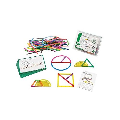  edxeducation GeoStix Deluxe Set - Learn Geometry with 100 Flexible Construction Sticks - Includes 2 Protractors and Activity Cards - Manipulative for Math, Art and Fine Motor Skills
