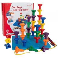 edxeducation Geo Pegs and Peg Board Set - 36 Pegs in 3 Shapes and 6 Colors + 3 Laces - Ages 18m+ - Homeschool Supplies for Preschool Activities