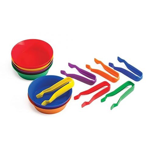  edxeducation Sorting Bowls & Tweezers - Set of 12 - 18m+ - 6 Colors - Counting and Sorting Toy for Toddlers - Early Math and Fine Motor Skills