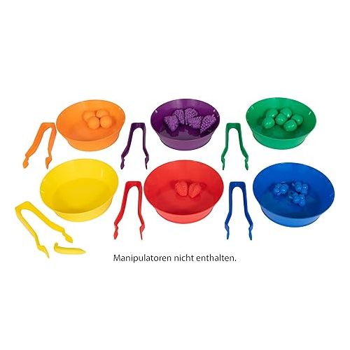  edxeducation Sorting Bowls & Tweezers - Set of 12 - 18m+ - 6 Colors - Counting and Sorting Toy for Toddlers - Early Math and Fine Motor Skills