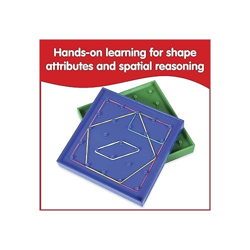  edxeducation Double-Sided Geoboard Set - Set of 6 with Rubber Bands - Ages 3+ - Math Manipulatives, Geometry, Fine Motor Skills, Creativity for Kids - 5 x 5 Grid/12 Pin Circular Array