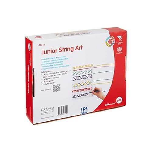  Junior String Art - Lacing Toy for Kids - 2 Baseboards, 8 Laces and 4 Colors - Create Imaginative Designs - Explore Patterning, Shape Recognition and More