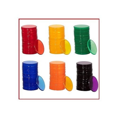  edxeducation Transparent Counters - Set of 500 - Bulk Colored Counters for Kids Math - 6 Colors - 3/4 in - Counting, Sorting, Light Panels, Bingo