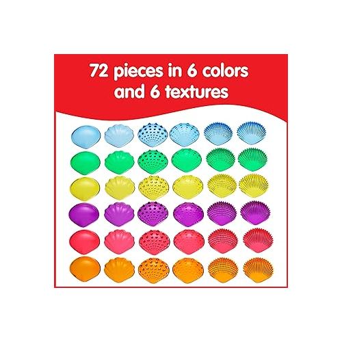  edxeducation-13841 Tactile Shells - Set of 72 - Translucent - 6 Textures and Colors - Ages 18m+ - Explore STEM concepts via Light Panels and Sensory Bins