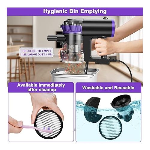  F800 Stick Vacuum with 23 ft Long Cord, 18KPa Powerful Multi Cyclone Bagless Vacuum, Lightweight Small Handheld Vacuum Cleaner for Home Hardwood and Tile Floor, Purple