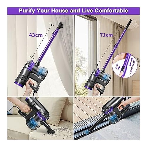  F800 Stick Vacuum with 23 ft Long Cord, 18KPa Powerful Multi Cyclone Bagless Vacuum, Lightweight Small Handheld Vacuum Cleaner for Home Hardwood and Tile Floor, Purple