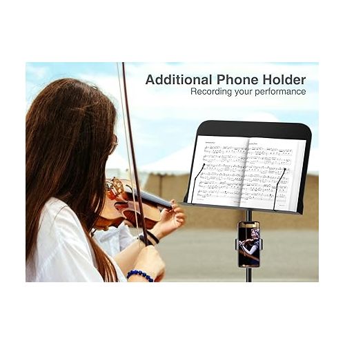  elitehood 72inch Heavy Duty Music Stand with Phone Holder, Foldable Music Stand for Sheet Music with Carrying Bag, Ultra-Stable Music Stand Suitable for Instrumental Performance & Band & Travel