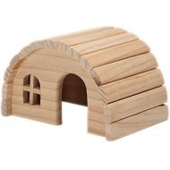 Natural Chewable Hamster Hideout Wooden Hut Lovely Fairy House for Dwarf Hamsters, Small,(7 x 5 x 4 inch)