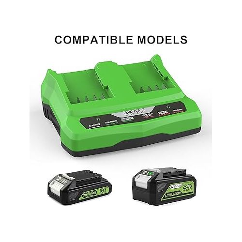  energup Dual Port Rapid Charger for Greenworks 24V Battery for G-24 Greenworks 24V Lithium Battery Compatible with Greenworks 24V Batteries 29842 29852 for 29862 Greenworks 24V Battery Charger