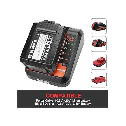  Energup 2Pack 6.5Ah Replacement Porter Cable 20V Max Lithium Battery for Porter Cable 20-Volt Power Tools PCC685LP PCC680L PCC681L PCC682L PCC685L + a Porter-Cable 20V Battery Charger