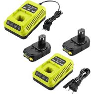 2Pack P102 Replacement 18Volt Ryobi Batteries 18V Lithium 3.5Ah + Ryobi Charger for Ryobi 18v Lithium Battery 18V ONE+ P108 P107 P104 P105 P103 Power Tools, 2Pack Charger with P117 P118