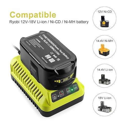  2Pack P102 Replacement 18Volt Ryobi Batteries 18V Lithium 3.5Ah + Ryobi Charger for Ryobi 18v Lithium Battery 18V ONE+ P108 P107 P104 P105 P103 Power Tools, 2Pack Charger with P117 P118