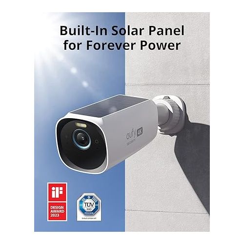  eufy Security eufyCam 3 Add-on Camera, Wireless Outdoor 4K Camera, Forever Power with Solar Panel, Face Recognition AI, Expandable Local Storage, Spotlight, Requires HomeBase 3, Home Security System