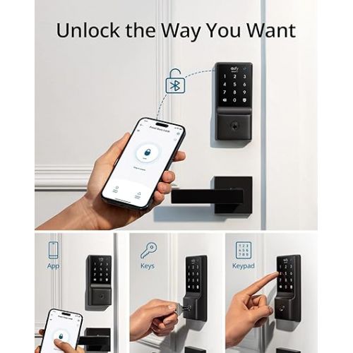  eufy Security Smart Lock C220, Fingerprint Keyless Entry Door Lock, Built-in Wi-Fi, App Remote Control, Front Door Smart Lock Deadbolt, 8Months Battery, Reliable Power, IP53 Waterproof, BHMA Grade 3