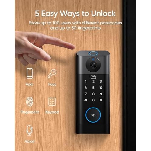  eufy Security Video Smart Lock S330, Chime Included, 3-in-1 Camera+Doorbell+Fingerprint Keyless Entry,BHMA, WiFi Door Lock,App Remote Control,2K HD,No Monthly Fee,SD Card Required