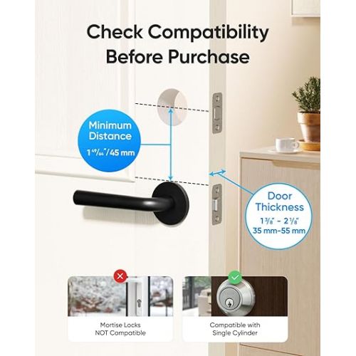  eufy Security Smart Lock C220, Fingerprint Keyless Entry Door Lock, Built-in Wi-Fi, App Remote Control, Front Door Smart Lock Deadbolt, 8Months Battery, Reliable Power, IP53 Waterproof, BHMA Grade 3