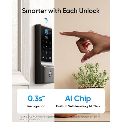  eufy Security Smart Lock C220, Fingerprint Keyless Entry Door Lock, Built-in Wi-Fi, App Remote Control, Front Door Smart Lock Deadbolt, 8Months Battery, Reliable Power, IP53 Waterproof, BHMA Grade 3