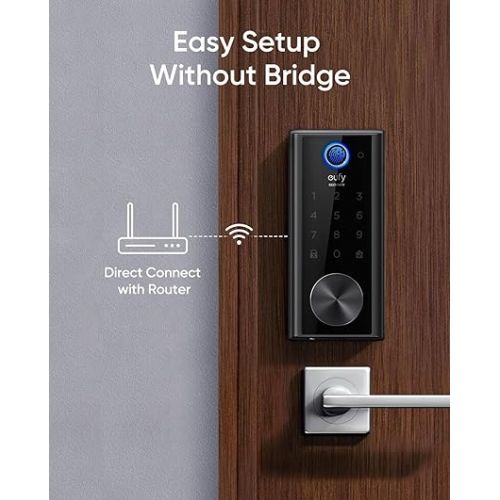  eufy Security Smart Lock S230, Keyless Fingerprint Lock for Front Door, Easy Installation, Built-in Wi-Fi, Reliable App for Remote Access, One-Year Battery Life, BHMA Certified, IP65 Weatherproof