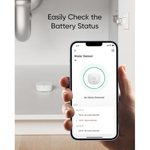  eufy Security Water and Freeze Sensor with Remote Alerts, IP65 Waterproof, 2-Year Battery Life, HomeBase Required, Compatible with HomeBase 2 and 3, Optional 24/7 Protection Service, App Control