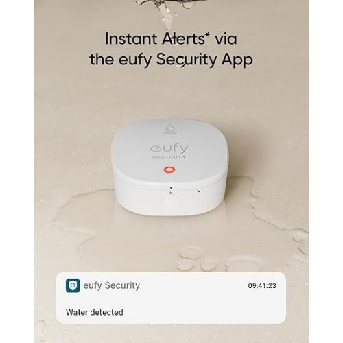  eufy Security Water and Freeze Sensor with Remote Alerts, IP65 Waterproof, 2-Year Battery Life, HomeBase Required, Compatible with HomeBase 2 and 3, Optional 24/7 Protection Service, App Control