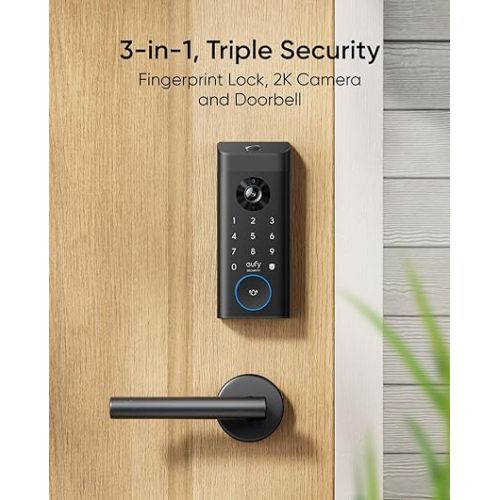  eufy Security Video Smart Lock E330, 3-in-1 Camera+Doorbell+Fingerprint Keyless Entry Door Lock, WiFi Door Lock,App Remote Control,2K HD,Doorbell Camera,No Monthly Fee