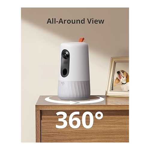  eufy 2K Pet Camera with Phone App, New 2023, 360° View, On-Device AI Tracking, Dog Camera with Treat Dispenser, 2-Way Audio, Doggy Diary, Bark Alerts, Local Storage, No Monthly Fee