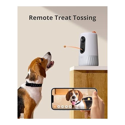  eufy 2K Pet Camera with Phone App, New 2023, 360° View, On-Device AI Tracking, Dog Camera with Treat Dispenser, 2-Way Audio, Doggy Diary, Bark Alerts, Local Storage, No Monthly Fee