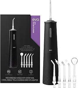 EVO Jet-1 Water Flosser: Advanced Dental Tools with 5 Easy Release Nozzle Tip, 8 Intensities, 2 Water Jet Modes, Waterproof & Ergonomic Handle, 2-Minute Timer with Auto Shut-Off