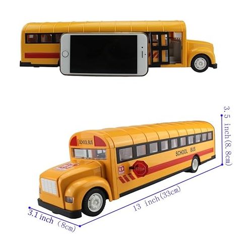  Fisca RC School Bus Remote Control Car Vehicles 6 Ch 2.4G Opening Doors Acceleration & Deceleration Toys with Simulated Sounds and LED Lights Rechargeable Electronic Hobby Truck for Kids