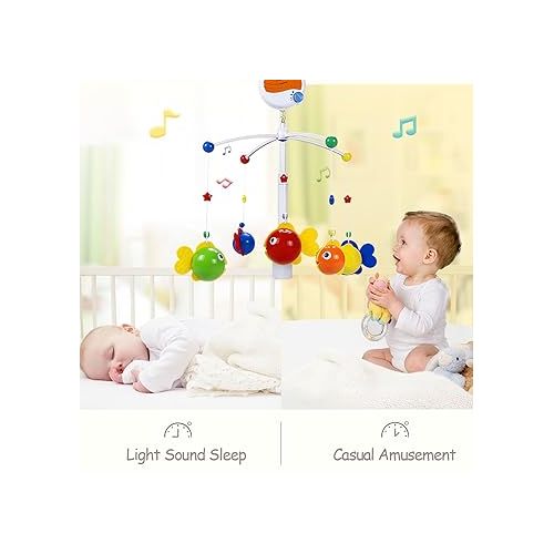  Fisca Baby Musical Crib Mobile, Infant Bed Decoration Toy Hanging Rotating Bell with Melodies Dual Purpose (Mobile & Bath Toy)