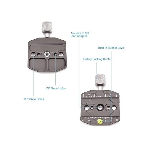  Fotoconic Metal CL-70N 70mm Quick Release Plate QR Clamp for Tripod Ball Head Compatible with Arca Style Plate, Camera Bars, Multi-Purpose Rails