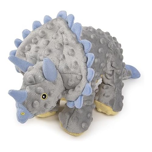  goDog Dinos Frills Squeaky Plush Dog Toy, Chew Guard Technology - Gray, Large