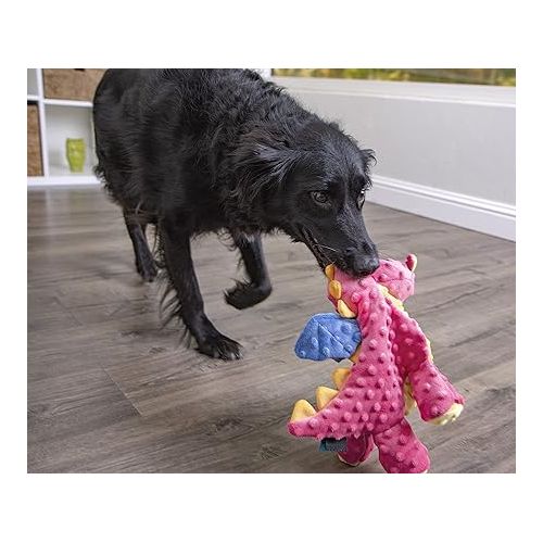  goDog Bubble Plush Dragons Squeaky Dog Toy, Chew Guard Technology - Coral, Large