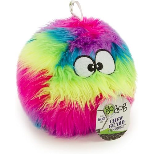  goDog Furballz Squeaky Plush Ball Dog Toy, Chew Guard Technology - Rainbow, Large