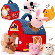 Baby Toys 6-12 Months - Surprise Barn with Stuffed Farm Animals, Rattle, Crinkle Paper, Mirror - Busy Montessori Toys for Babies, Sensory Toys for Toddlers 1-3