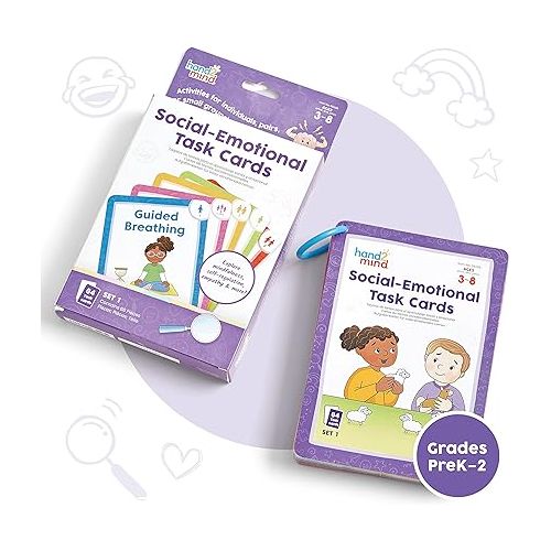  hand2mind Social Emotional Task Cards for Ages 3+, Social Emotional Learning, Play Therapy Toys for Counselors, Social Skills Activities for Kids, Conversation Starters, Emotional Regulation for Kids