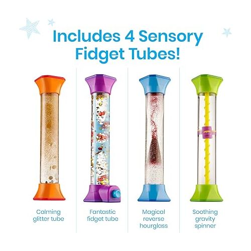  hand2mind Sensory Fidget Tubes, Calming Toys for Kids, Occupational Therapy Toys, Play Therapy, Stress Relief Toy, Comfort Items for Anxiety, Calm Down Corner Supplies (Set of 4)