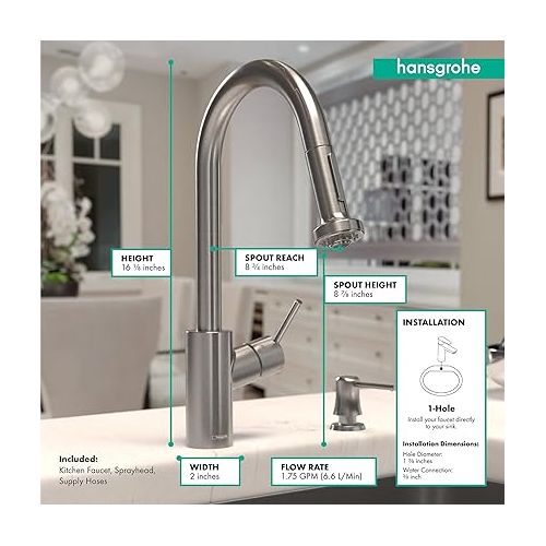  hansgrohe Talis S² Stainless Steel High Arc Kitchen Faucet, Kitchen Faucets with Pull Down Sprayer, Faucet for Kitchen Sink, Magnetic Docking Spray Head, Stainless Steel Optic 14877801