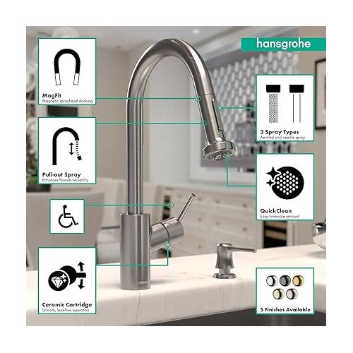  hansgrohe Talis S² Stainless Steel High Arc Kitchen Faucet, Kitchen Faucets with Pull Down Sprayer, Faucet for Kitchen Sink, Magnetic Docking Spray Head, Stainless Steel Optic 14877801