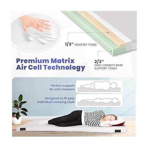  Matrix Comfort-Cell Memory Foam Camping Mattress Pad, CertiPUR-US Roll Up Mattress, Cot Mattress Pad, Guest Bed Roll for Sleepover, Floor Sleeping Mat Pad for Car Camping, Travel Sleep Mat